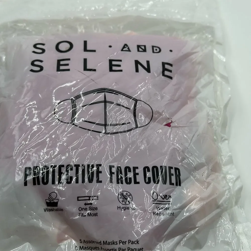 Sol and Selene 5 pack face mask Assorted Cotton Face Masks New in sealed bag